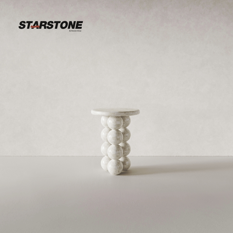 Starstone Home Furniture Cream Moon Beige Marble Ball-Base Oval Dining Table