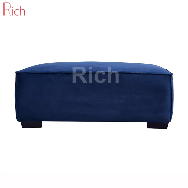 Blue Velvet Ottoman Main View