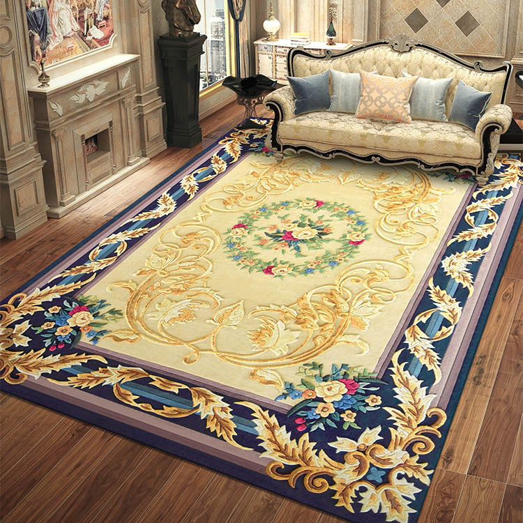 2m X 3m Gold European Style Luxury New Zealand Wool Thick Hand Tufted Carpet Rug for Home Living Room Bedroom Floor