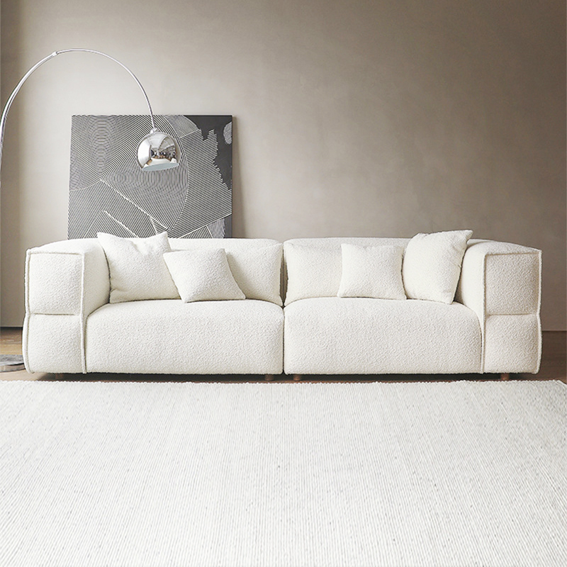 Nordic Style Home Villa Living Room White Teddy Boucle Fabric Sofa Couch