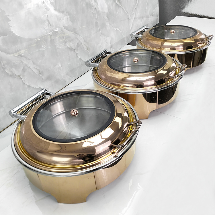 Commercial Hotel Rose Gold Buffet Stove Stainless Steel 6L Chafing Dishes Buffet Heater Warmer