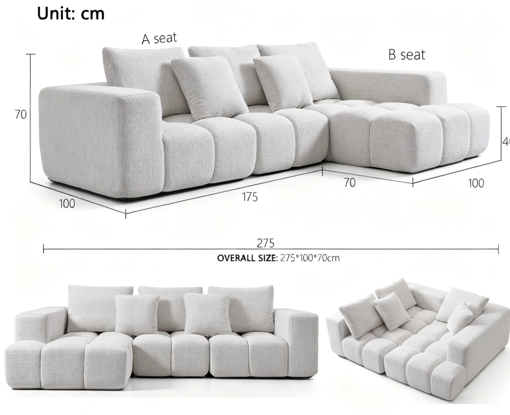 Modern Cream Velvet Sectional Sofa for Small Apartments