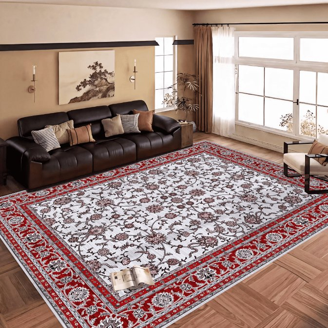 Ultra-Soft Floral Print Carpet Stain Resistant Non-Slip Backing Rugs Vintage Area Rug for Living Room Bedroom Home Office