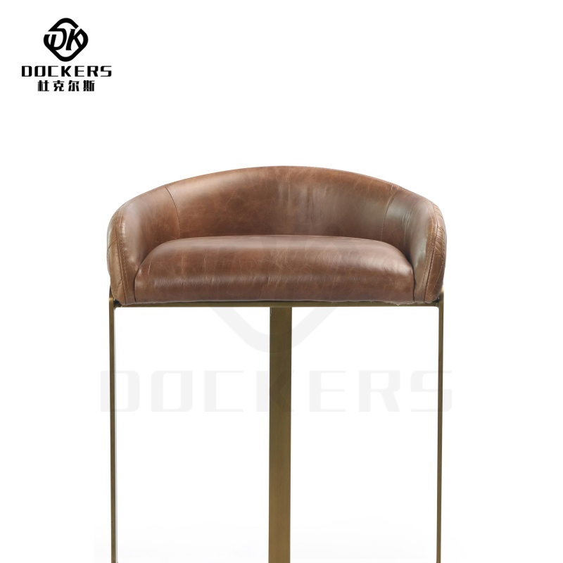 Contemporary European Hotel Barstool with Bronze Metal Frame