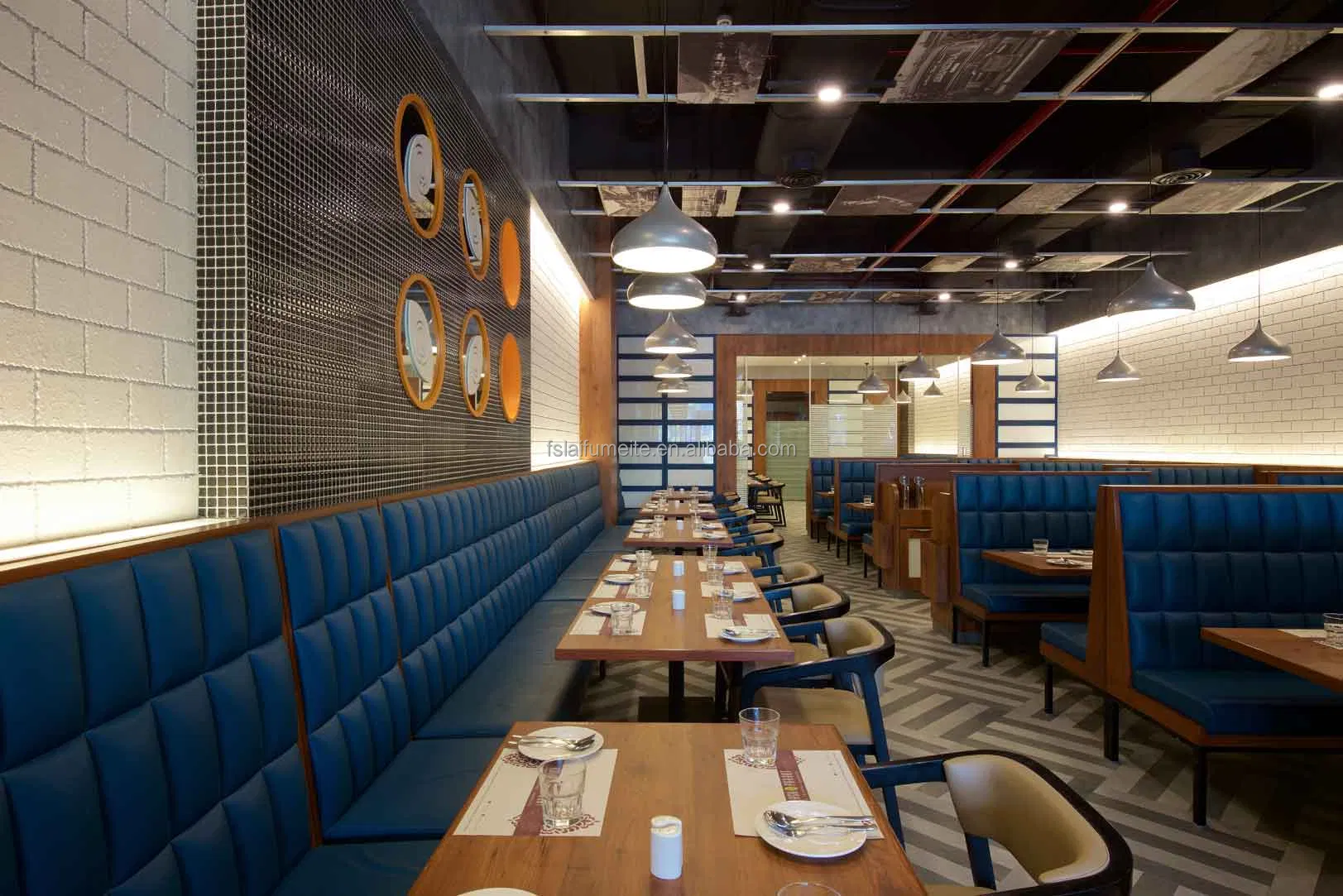 Wholesale Fast Food Coffee Shop Pizza Booth Chair Restaurant Outdoor Bench Seat Dining Table and Chair Set for Restaurant