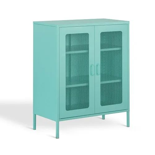 Living Room Furniture Mesh Door Modern Metal Home Accent Storage Cabinet