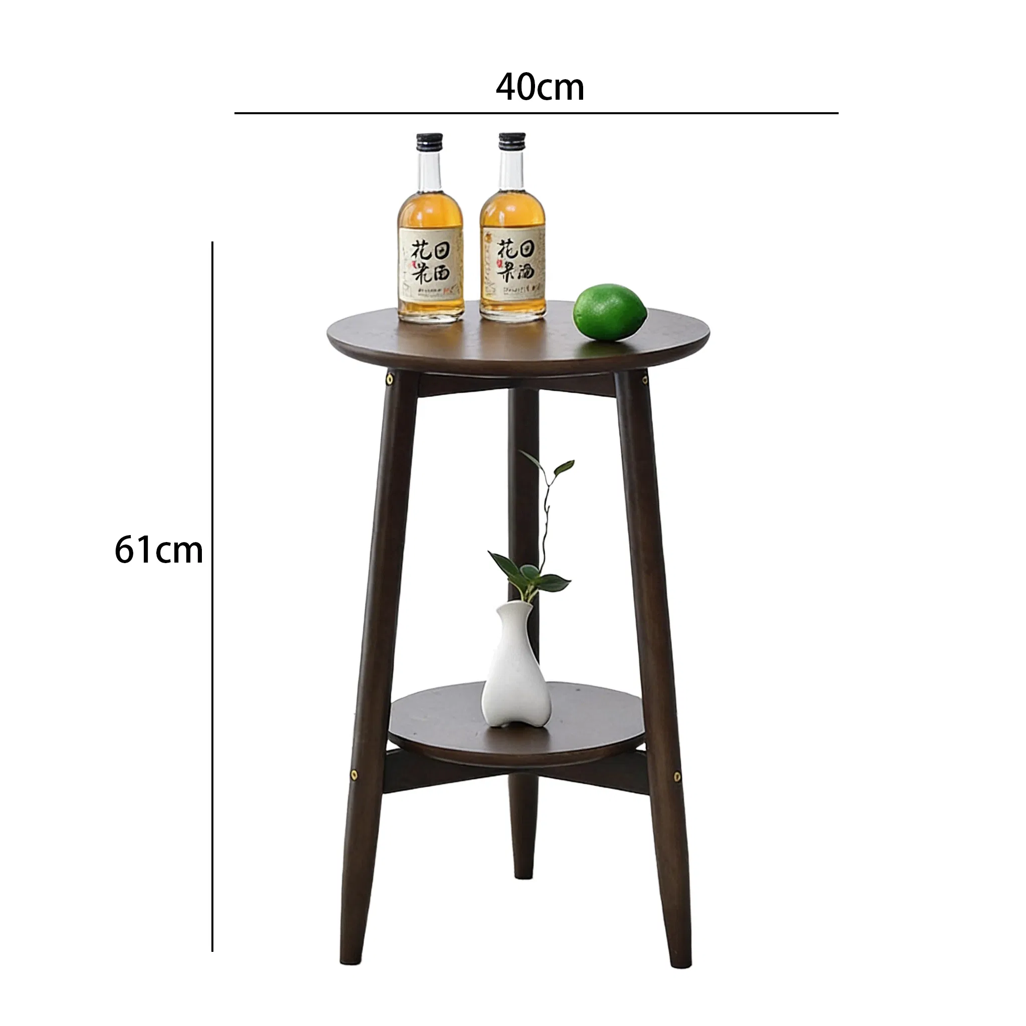 Elegant Two-Tiered Walnut and Rubberwood Small Side Table Solid Wood Living Room Small Side Table with Dual Layers