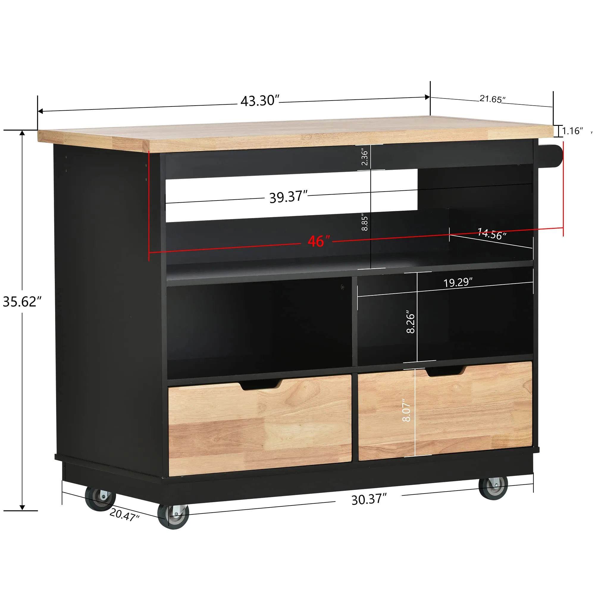 Rolling Mobile Kitchen Island with Side Storage, Kitchen Island Cart