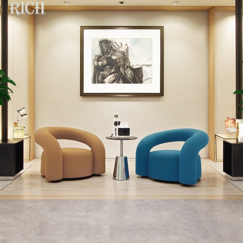 Modern Hotel Living Room Teddy Boucle Velvet Fabric Curved Leisure Accent Chair