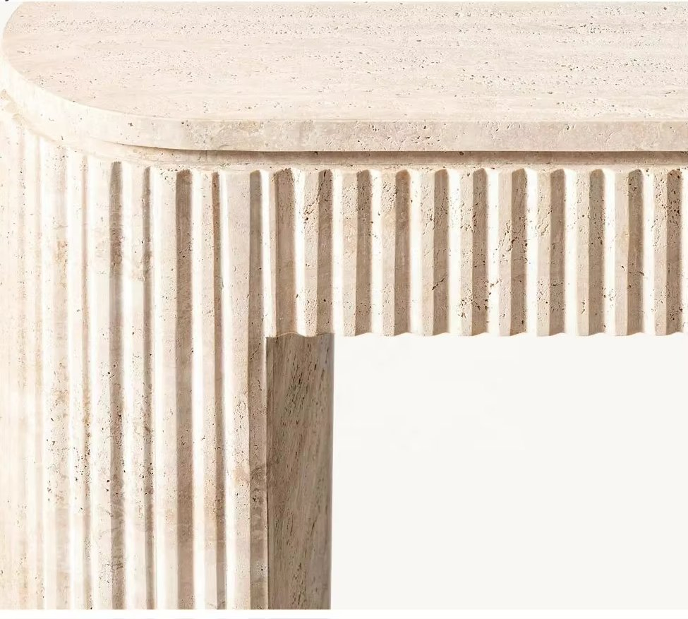 OEM ODM Living Room Furniture Entry Long Table Hallway Nordic Modern Marble Handmade Roman Travertine Natural Stone Narrow Console Tables