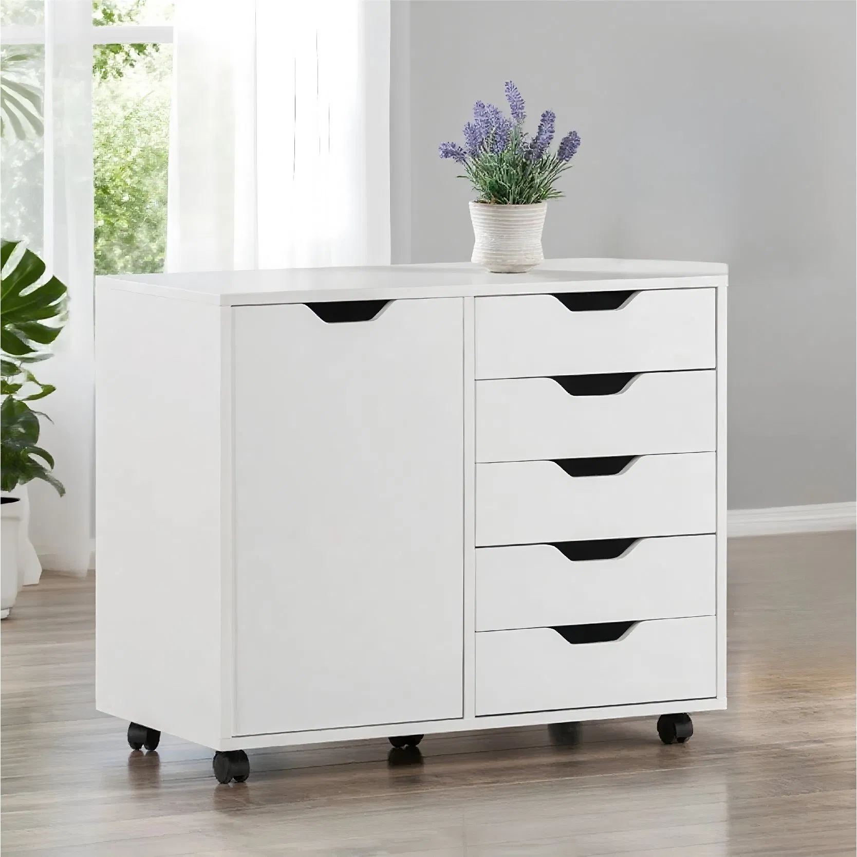 Contemporary Multiple Storage Space Movable Living Room Wooden Storage Cabinet
