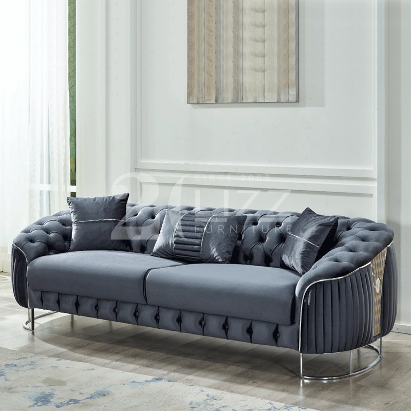 Modern Furniture Best Seller Luxury Living Room Fabric Sofa&Leather Sofa Set Luxury Velvet Sofa with Gold Stainless Steel Legs