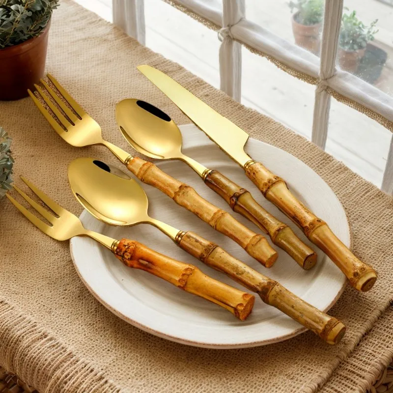 Bamboo Handle Stainless Steel Cutlery Set