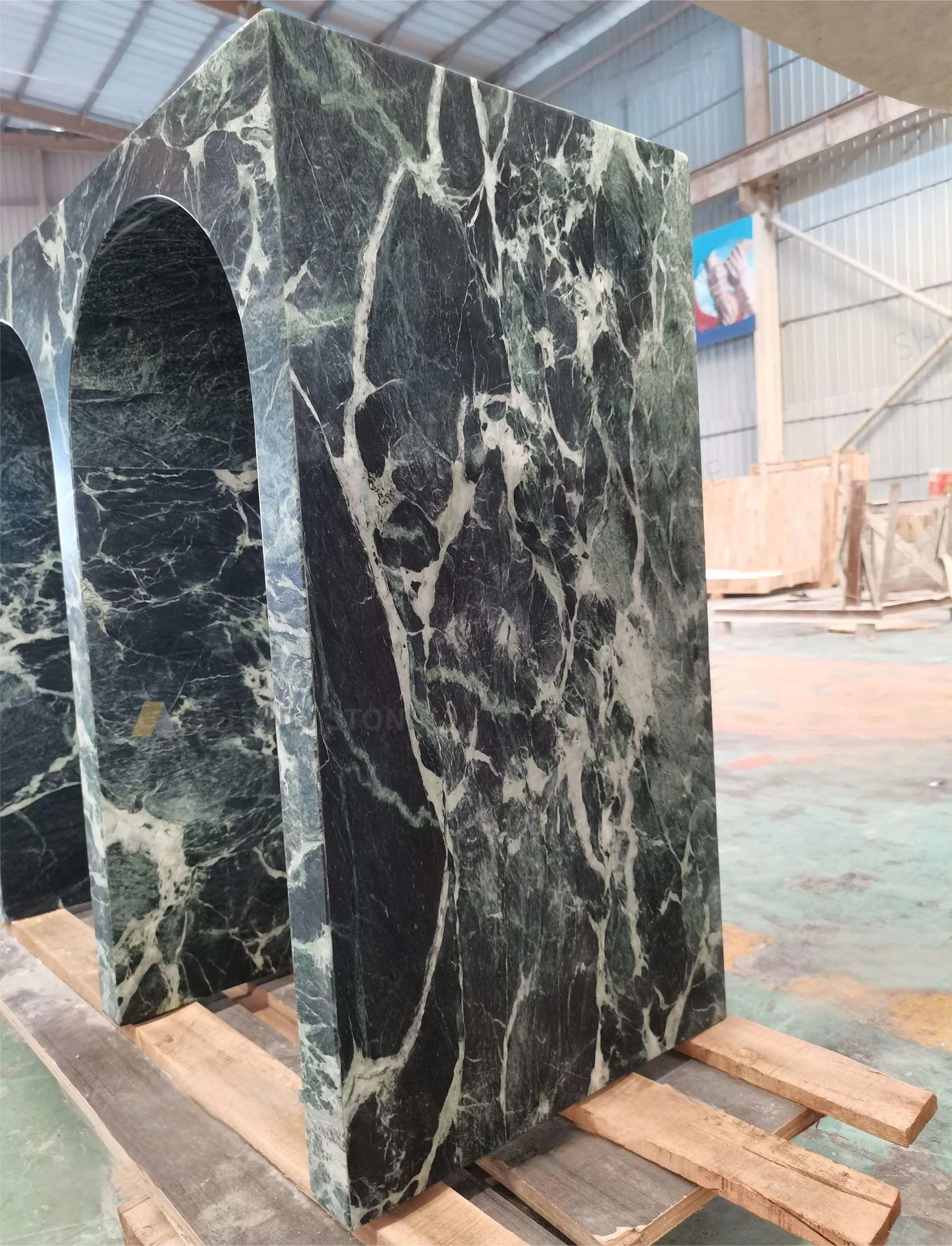 Customized Natural Stone Living Room Furniture Porch Entry Table Luxury Prada Green Marble Foyer Console Table