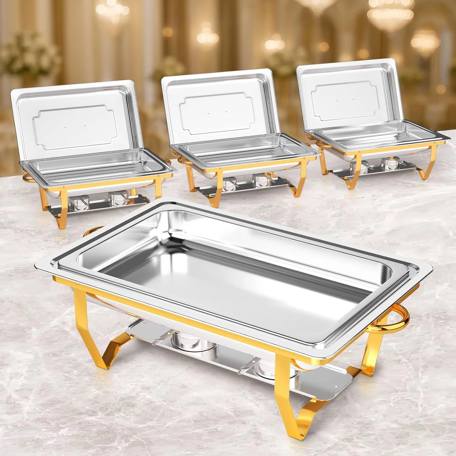 Best Selling Stainless Steel Golden Warmer Buffet with Adjustable Temperature