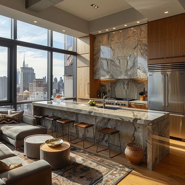 Solid Surface Top Luxury Kitchen Bench Island Table with Custom Size