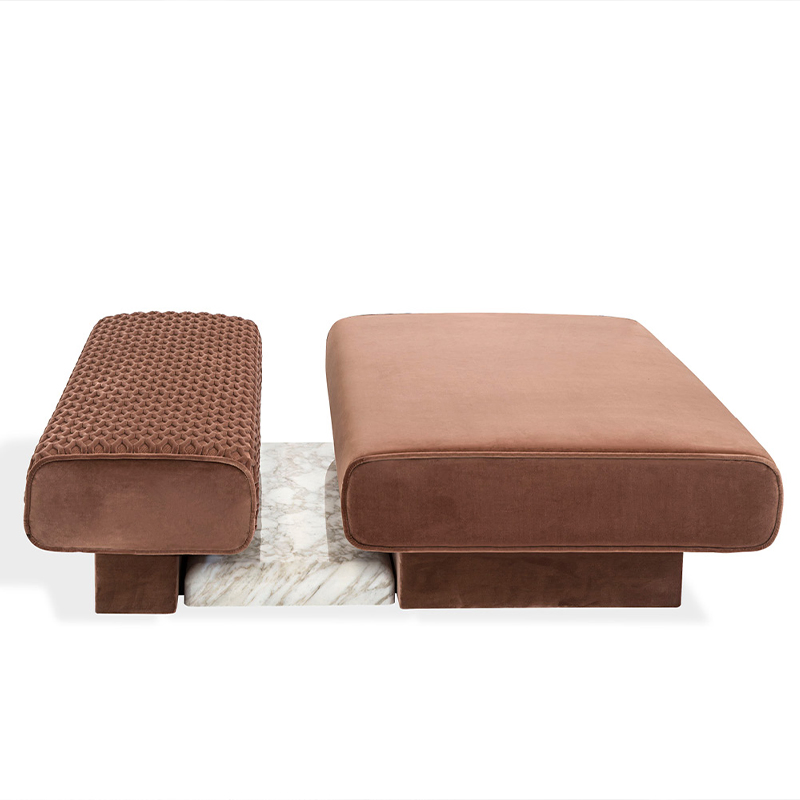 Bordeaux Blush Pink Plush Diamond Quilted Square Modern Luxury Pouf Ottoman