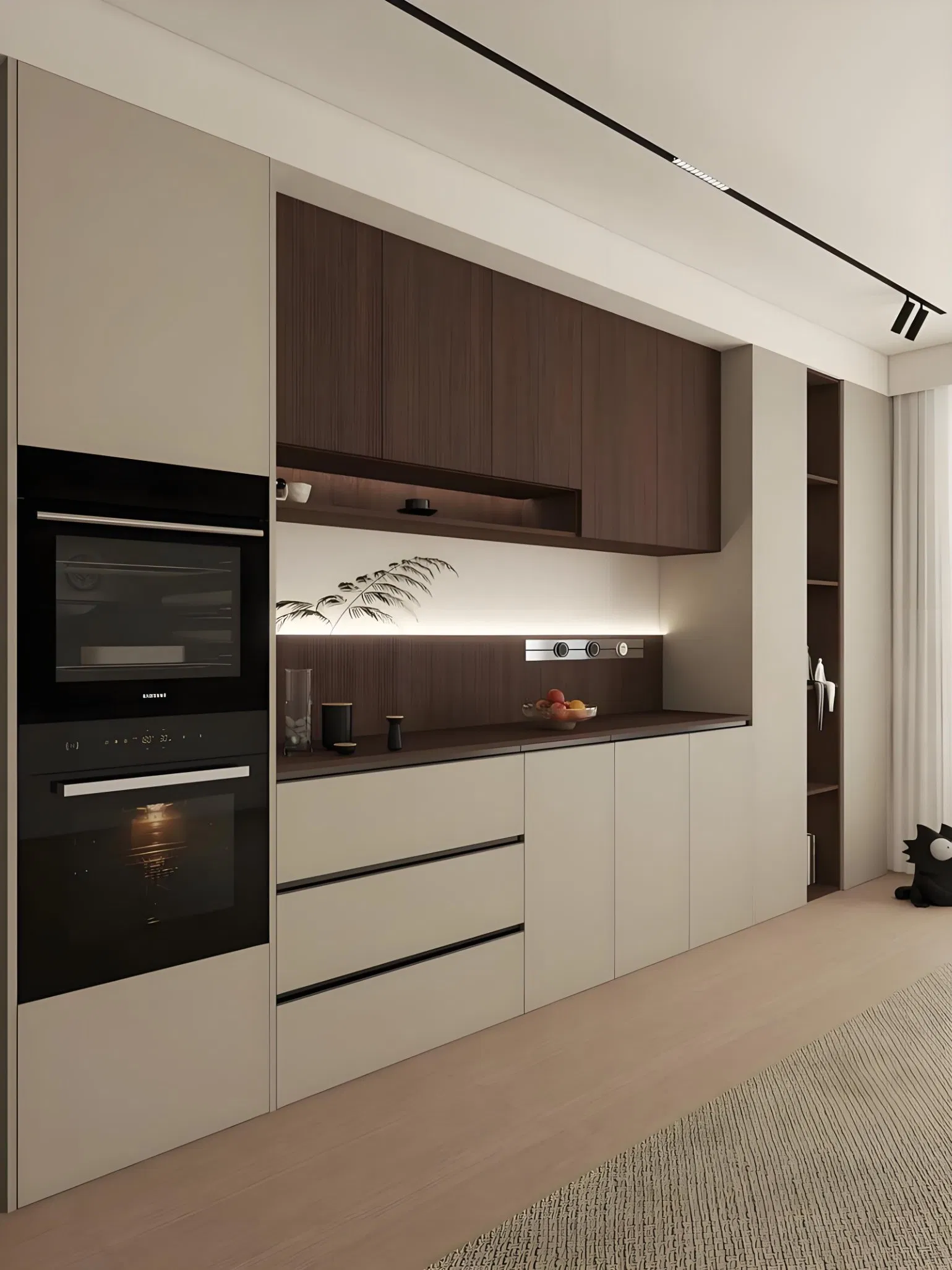 Modern Plywood Dining Buffet with Stylish Glass Door Design