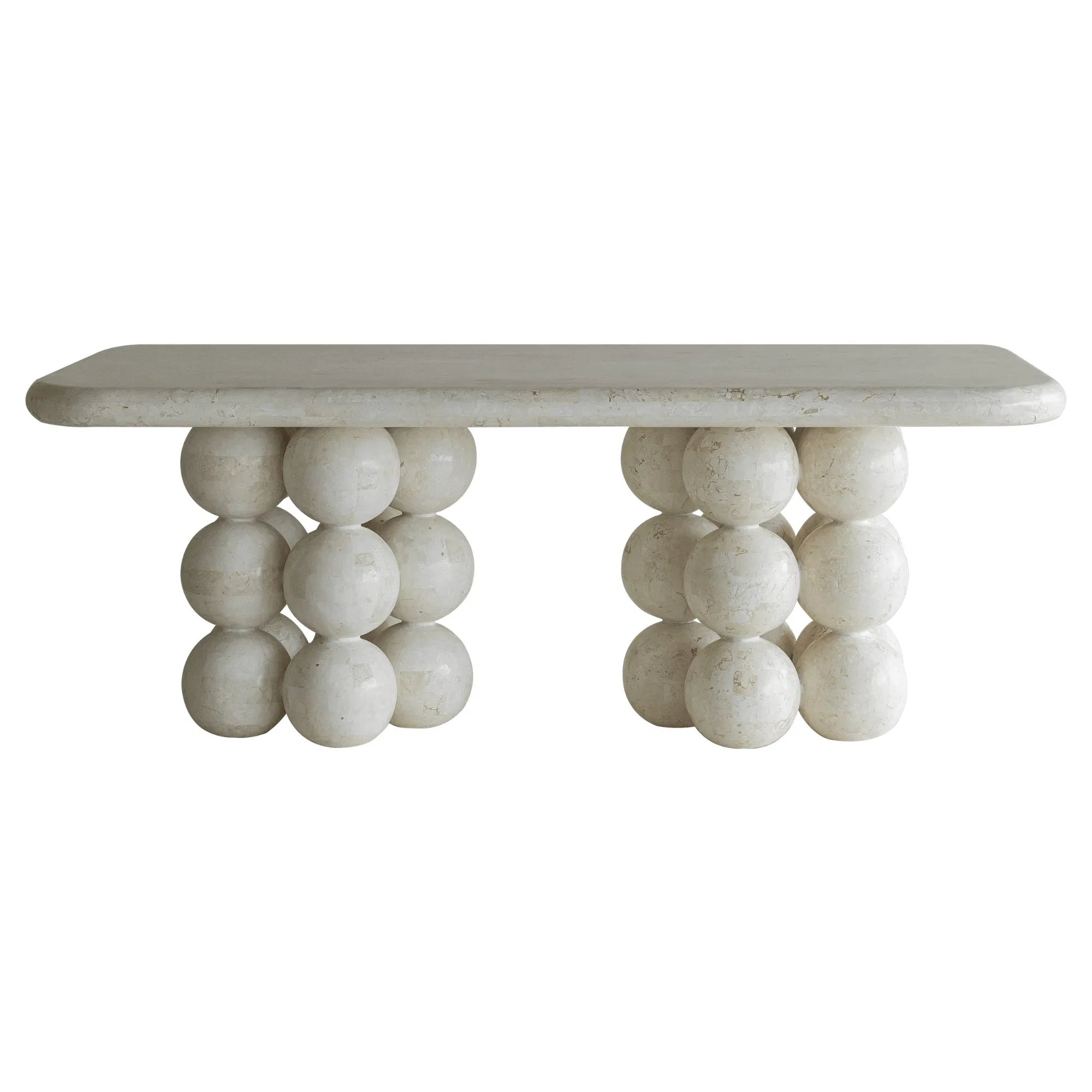Starstone Home Furniture Cream Moon Beige Marble Ball-Base Oval Dining Table