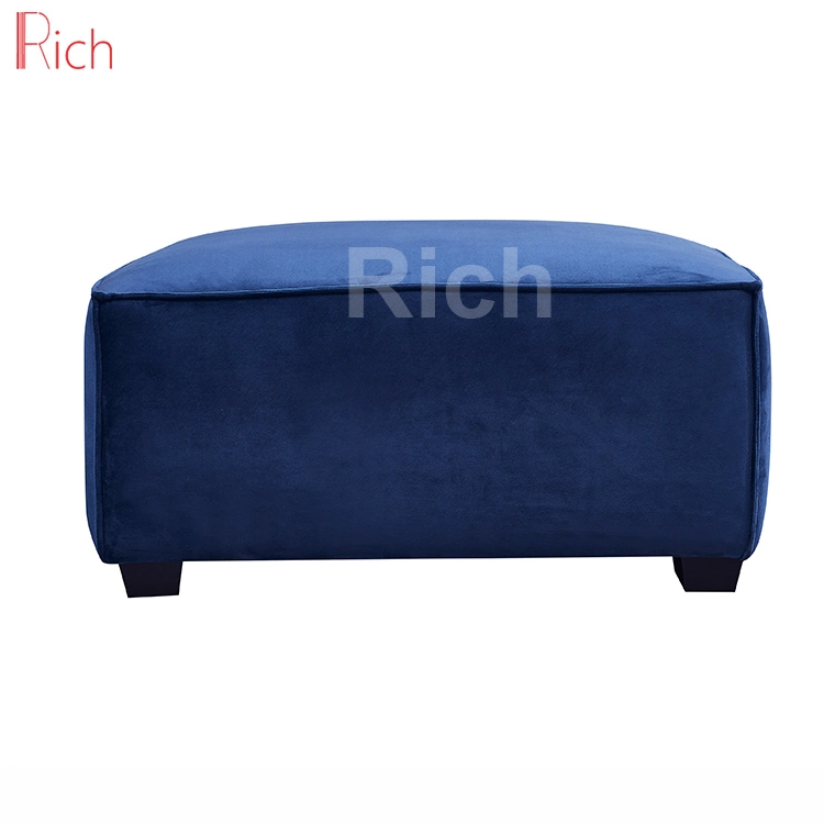 Living Room Furniture Square Sofa Footstool Blue Velvet Ottoman