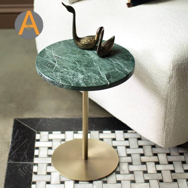 Modern Wholesale Home Furniture Marble Side Table with Brushed Gold Metal Base for Modern Hotel Villa