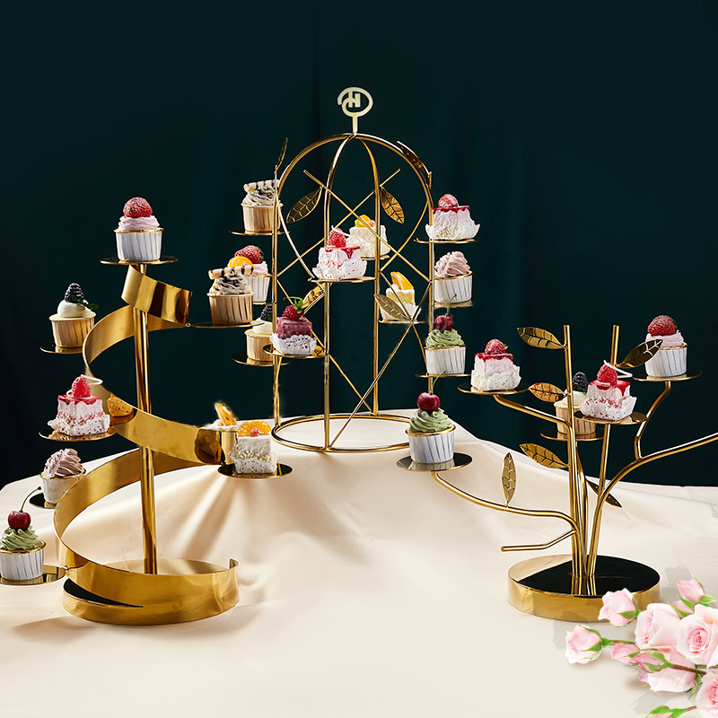 Hotel Afternoon Tea Snack Rack Stainless Steel Buffet Dessert Table Banquet Tea Break Cake Tray