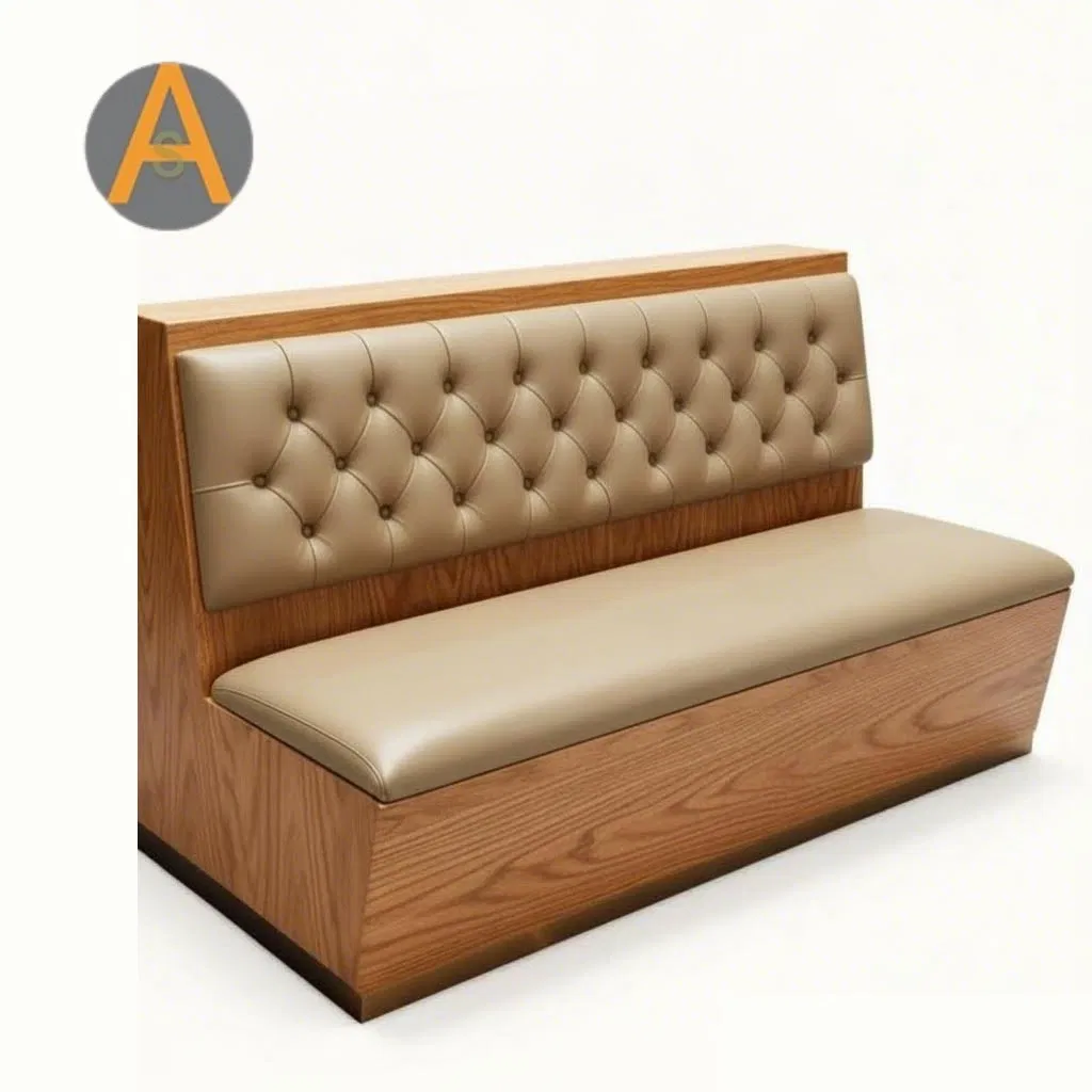 Modern Leather Restaurant Bench Seating with Solid Wood Frame for Hotel Bistro Dining Area Lounge