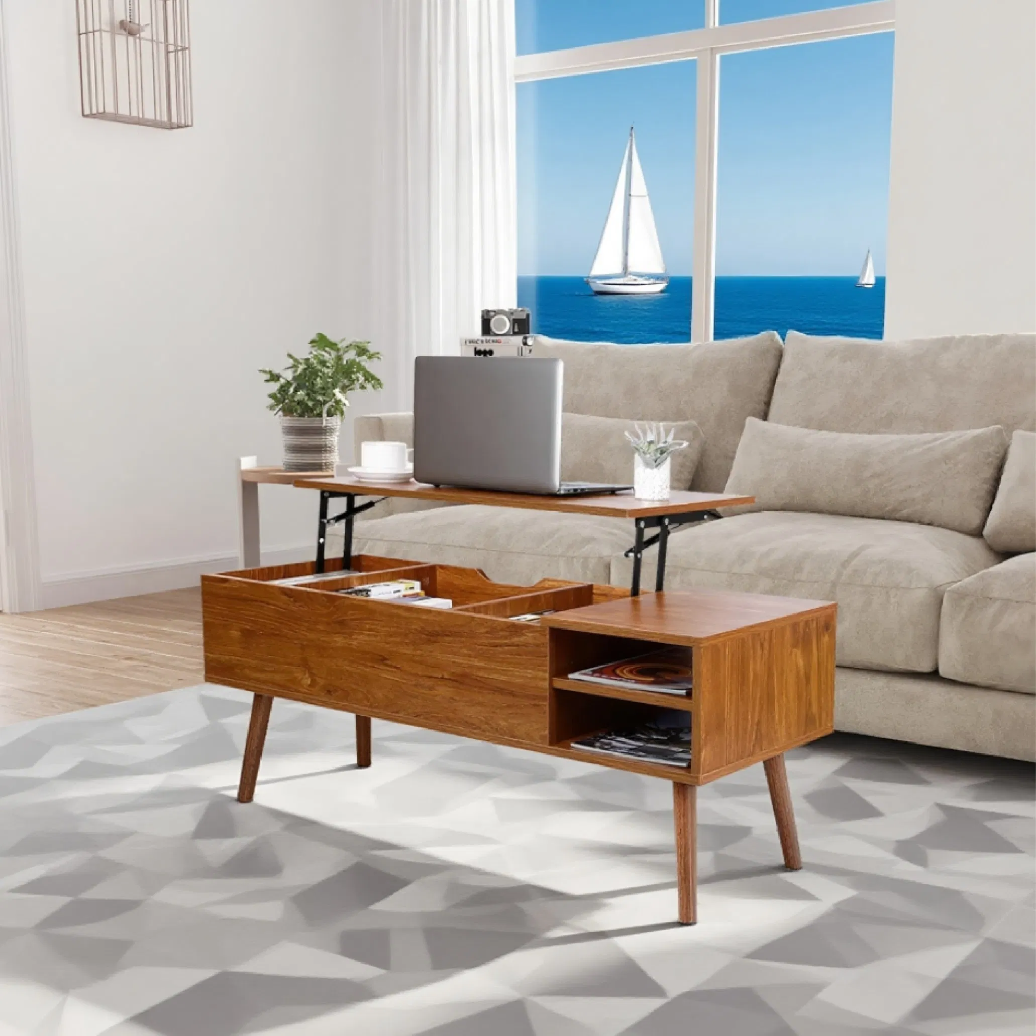 Modern Lifting Platform Coffee Table with Hidden Compartments