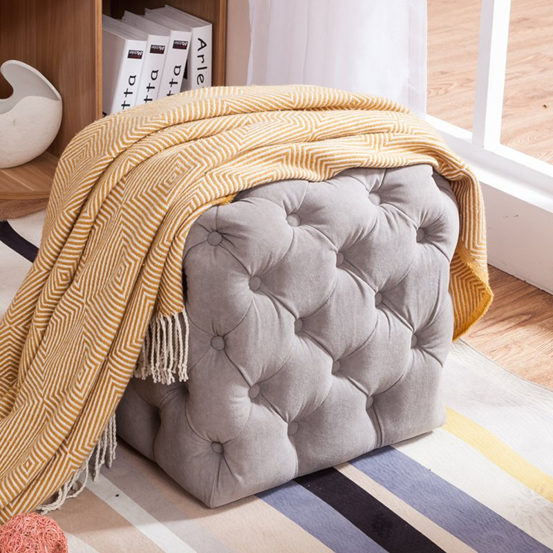 Custom Flannel Furniture Square Small Ottoman
