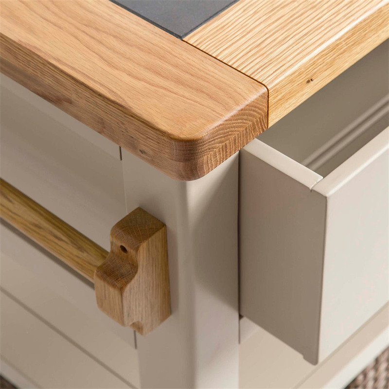 Hot Sell Smart Kitchen Cabinet Small Oak Toptable Grey/White Painting Wooden Kitchen Island with 1 Drawer and Side Wood Handle