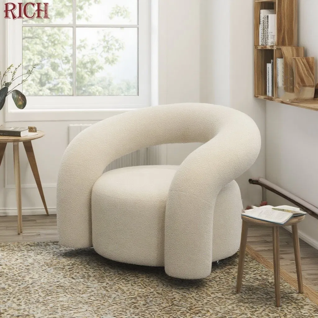 Modern Hotel Living Room Teddy Boucle Velvet Fabric Curved Leisure Accent Chair