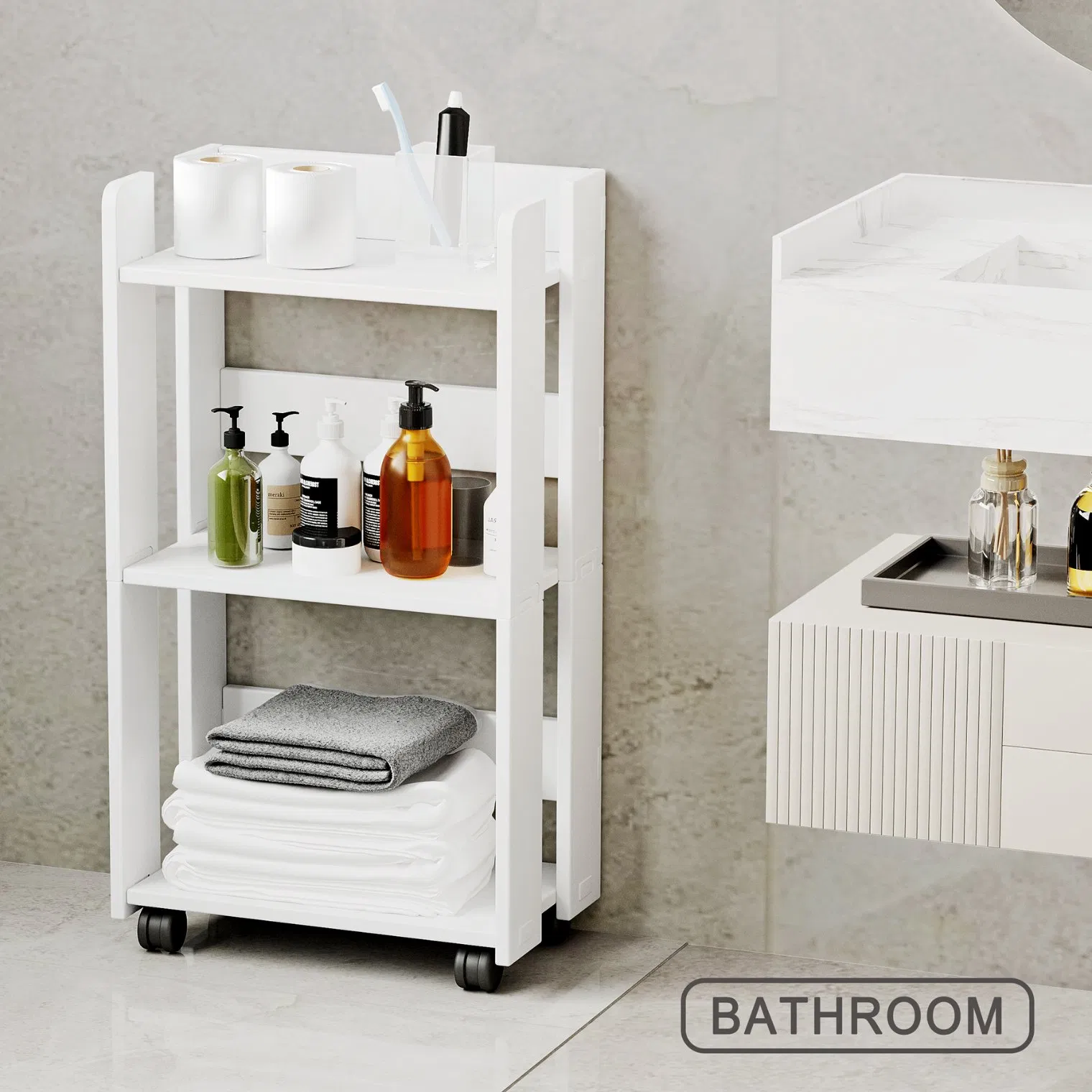 Stylish 3 Tier Rolling Side Table for Home Office