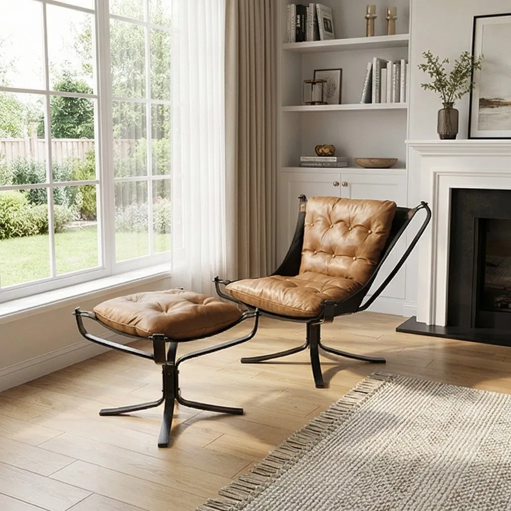 Modern Elegant Vintage Style Brown Foshan Home Hotel Living Room Study Room Metal Frame Legs with Soft Goose Down Upholstery Leisure Lounge Leather Accent Chair