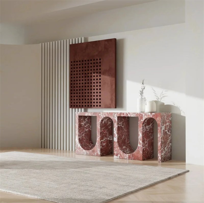 Marble Porch Table Hotel Living Room Display Stand Hallway Console Table Levanto Rosa Marble Entrance Side Table Arch Entry Console Table