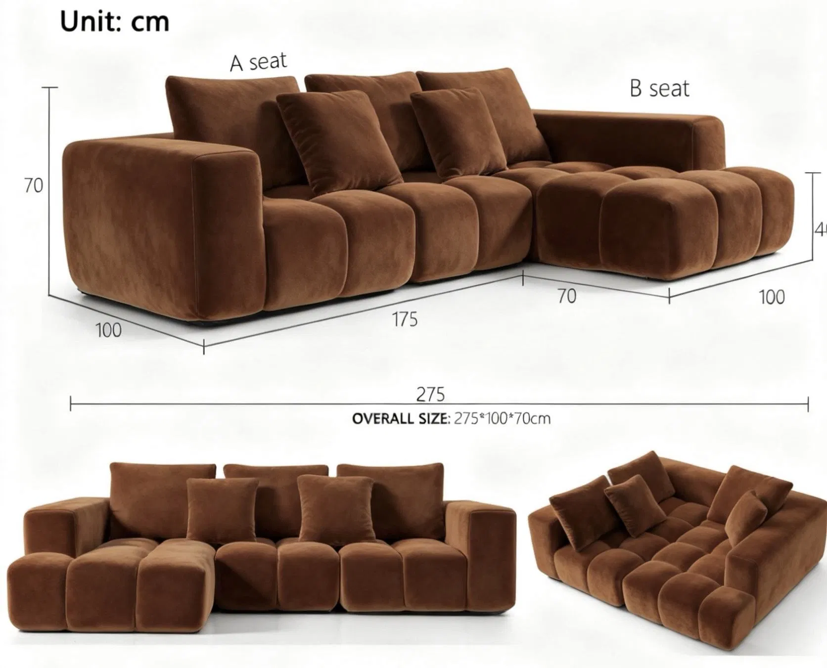 Modern Cream Velvet Sectional Sofa for Small Apartments