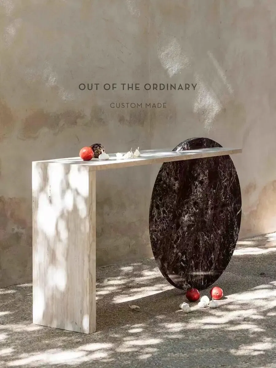 Simple Travertine Porch Table Marble Hall Against The Wall Entry Design Console