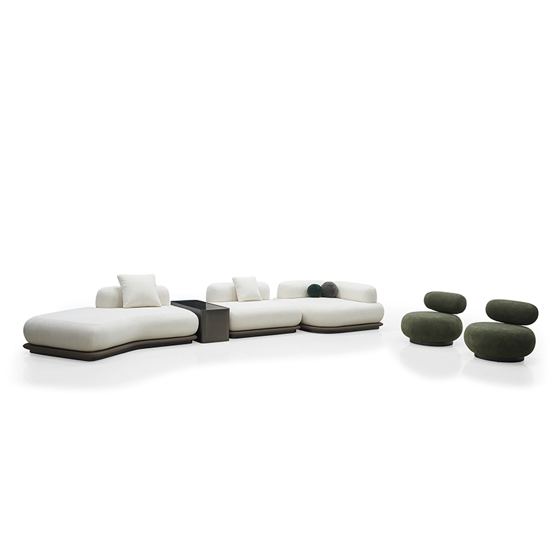 Irregular Shaped Sectional Sofa and Sofa Chair in Velvet Fabric Upholstery for Luxury Living Room Home Villa