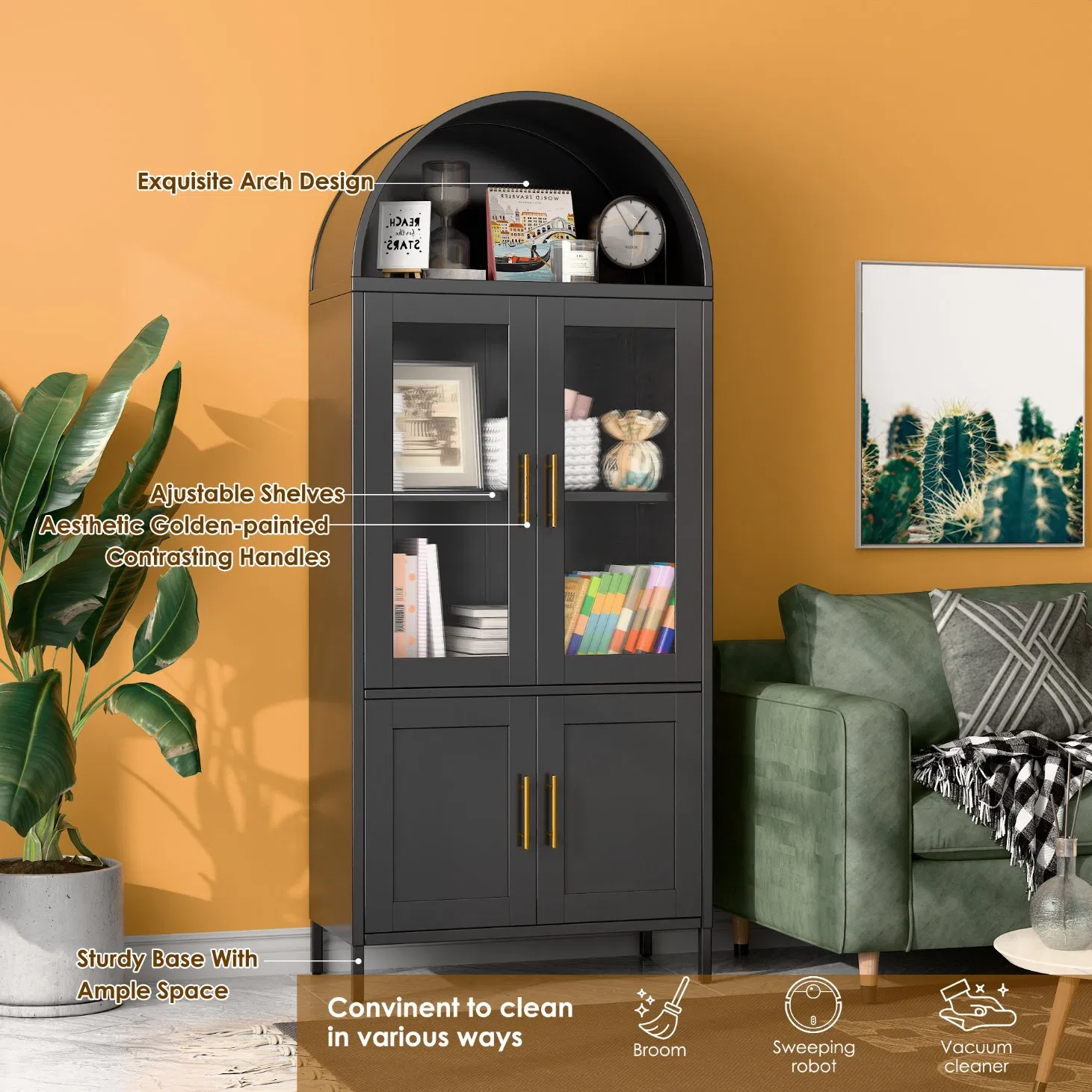 Metal Storage Cabinet Living Room Furniture Glass Double Door Cabinet Living Room Kitchen Cabinet