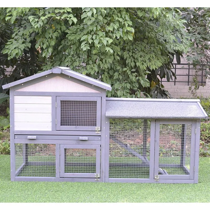 Cammack Raised Painted Deluxe Wood Rabbit Hutch with Run