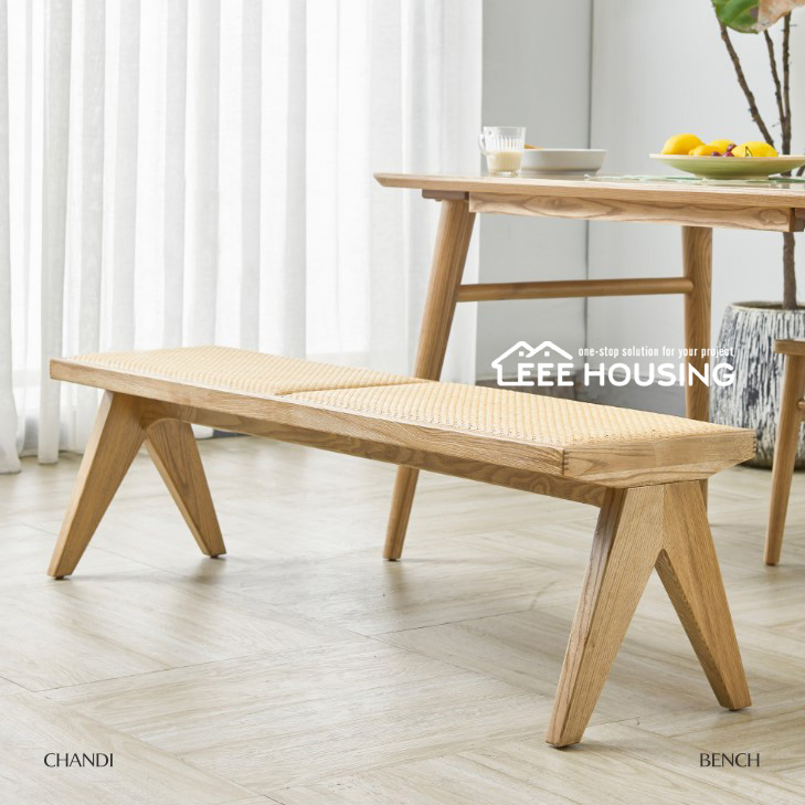 China Factory Supply Solid Wooden Rattan Cane Webbing Long Bench Living Room Dining Room Stool Shoes Chandigarh Stool