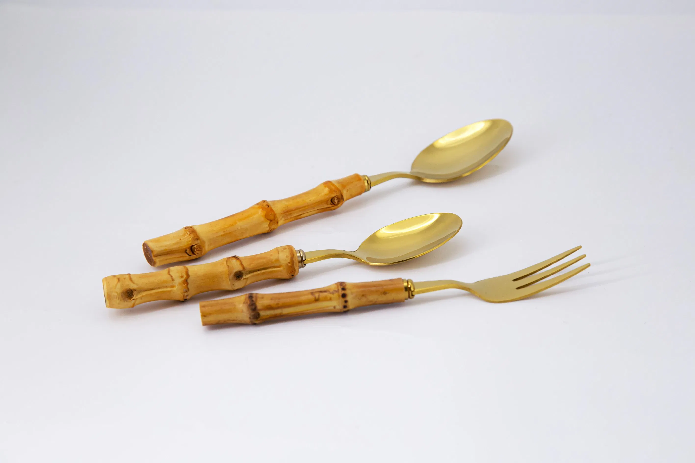 Elegant Modern Bamboo Handle Dining 4-Piece Stainless Steel Cutlery Set