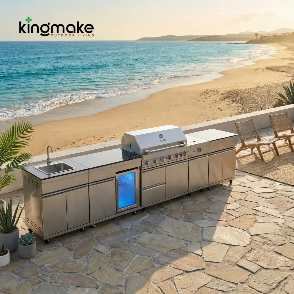 Modular Garden Furniture with Drawer Modern Outdoor Grill Station L-Shape Kitchen Island