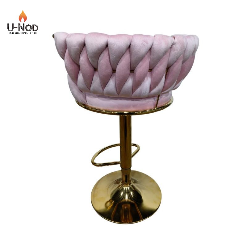 Luxurious Velvet Pink Swivel Barstool for Bar and Kitchen Use