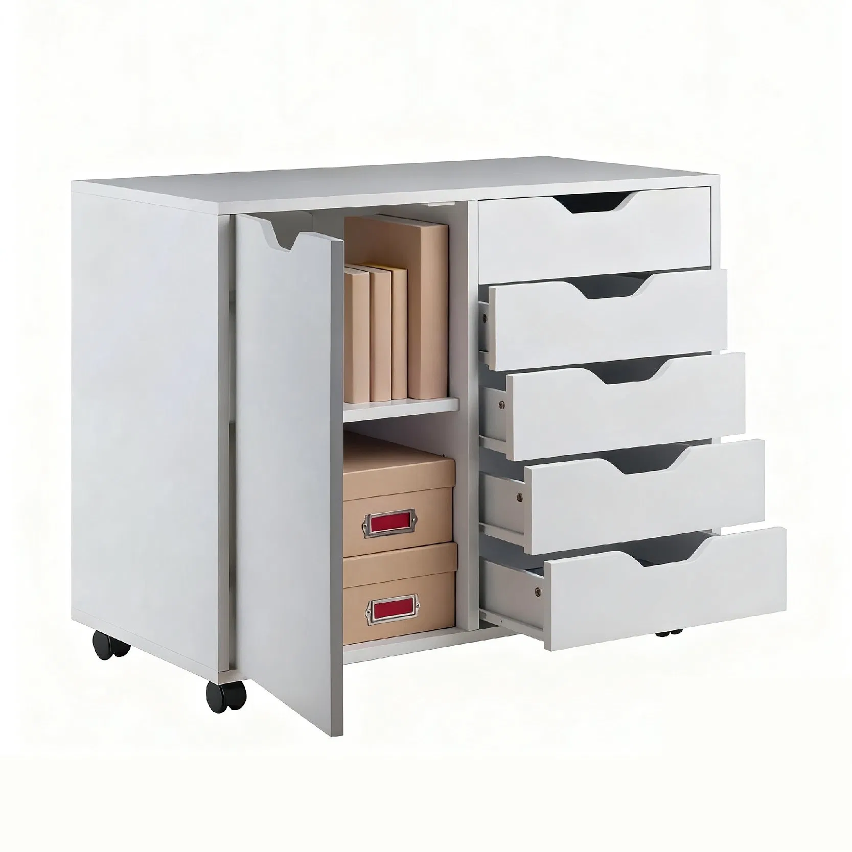 Contemporary Multiple Storage Space Movable Living Room Wooden Storage Cabinet