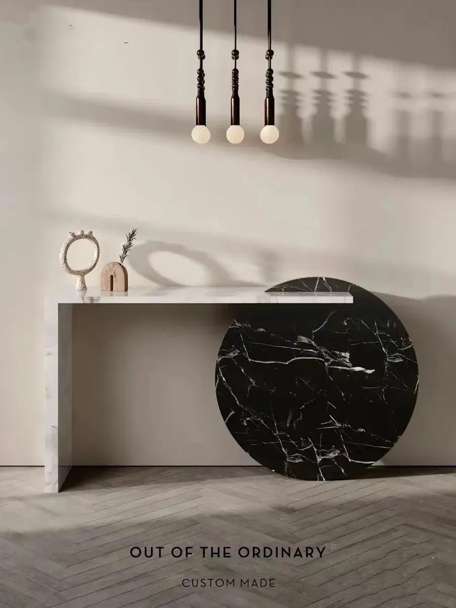 Simple Travertine Porch Table Marble Hall Against The Wall Entry Design Console