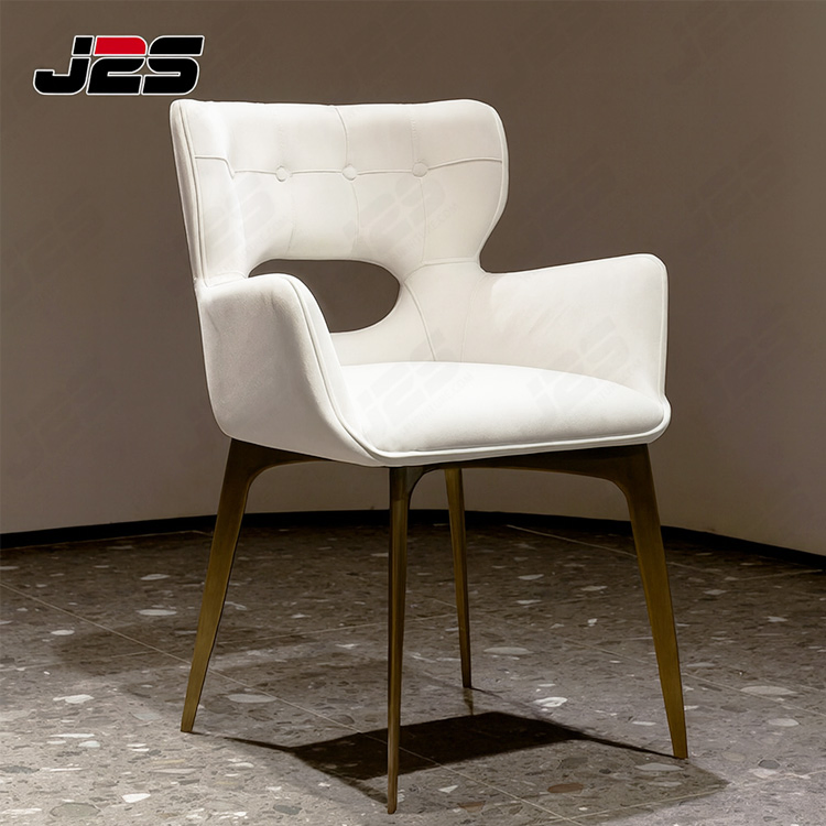 Refined Restaurant Dining Chair with Soft Leather and Gold Accents