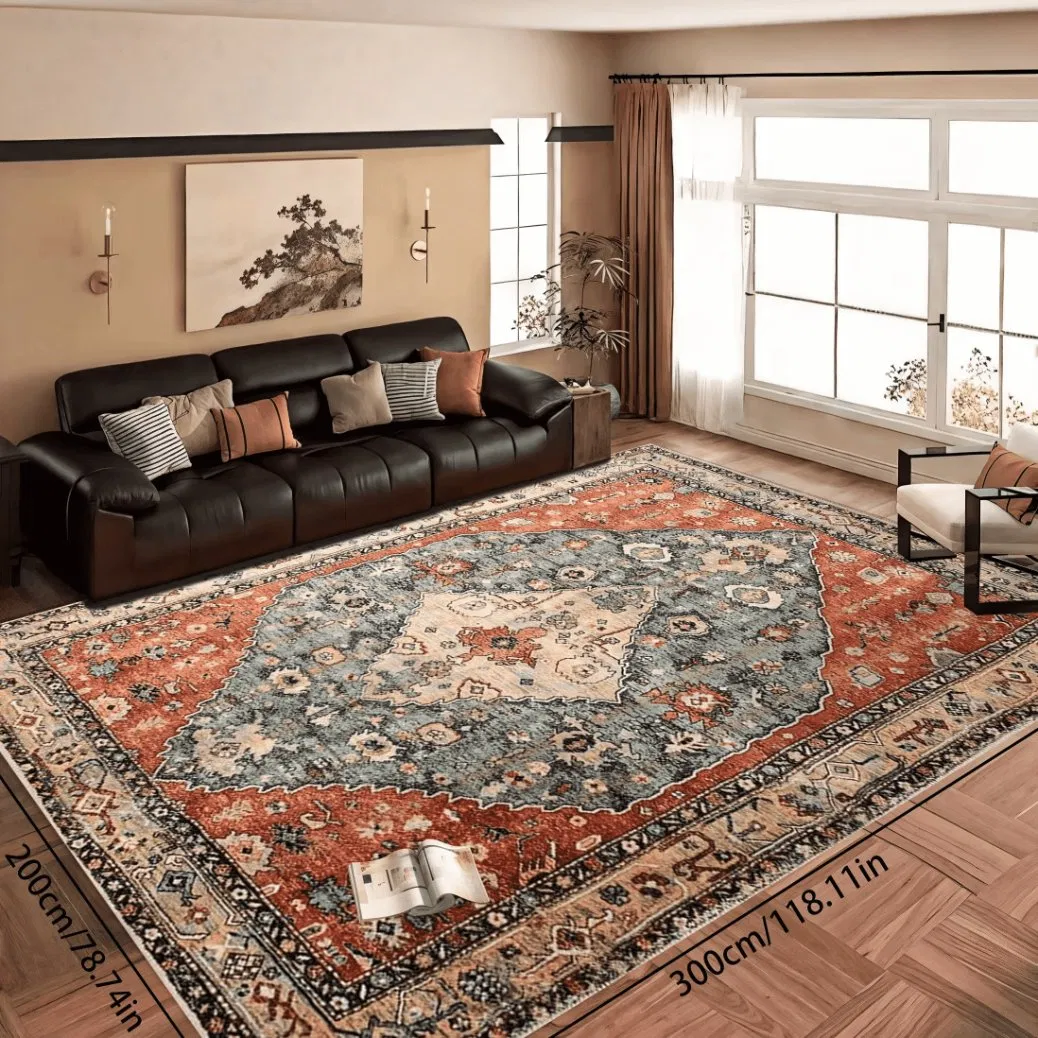 Ultra-Soft Floral Print Carpet Stain Resistant Non-Slip Backing Rugs Vintage Area Rug for Living Room Bedroom Home Office