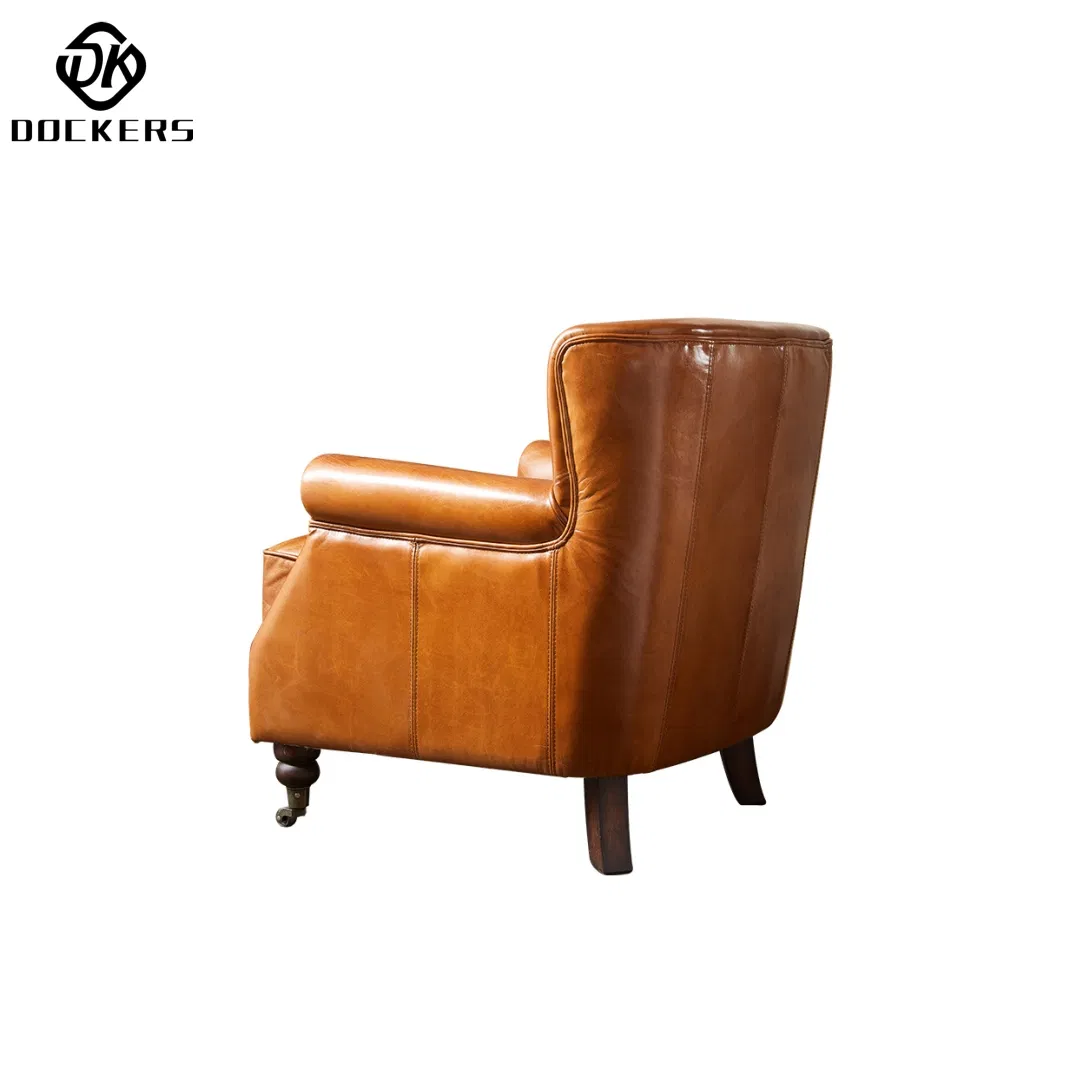 Home Living Room Vintage Furniture Wing Back Genuine Leather Side Sofa Accent Chair