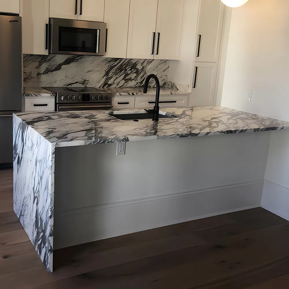 Global Best-Seller Oliky Luxury Artificial Stone Kitchen Island with Marble Finish Exported to Worldwide