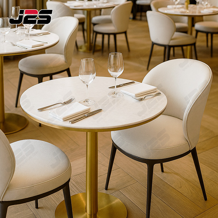 Refined Restaurant Dining Chair with Soft Leather and Gold Accents